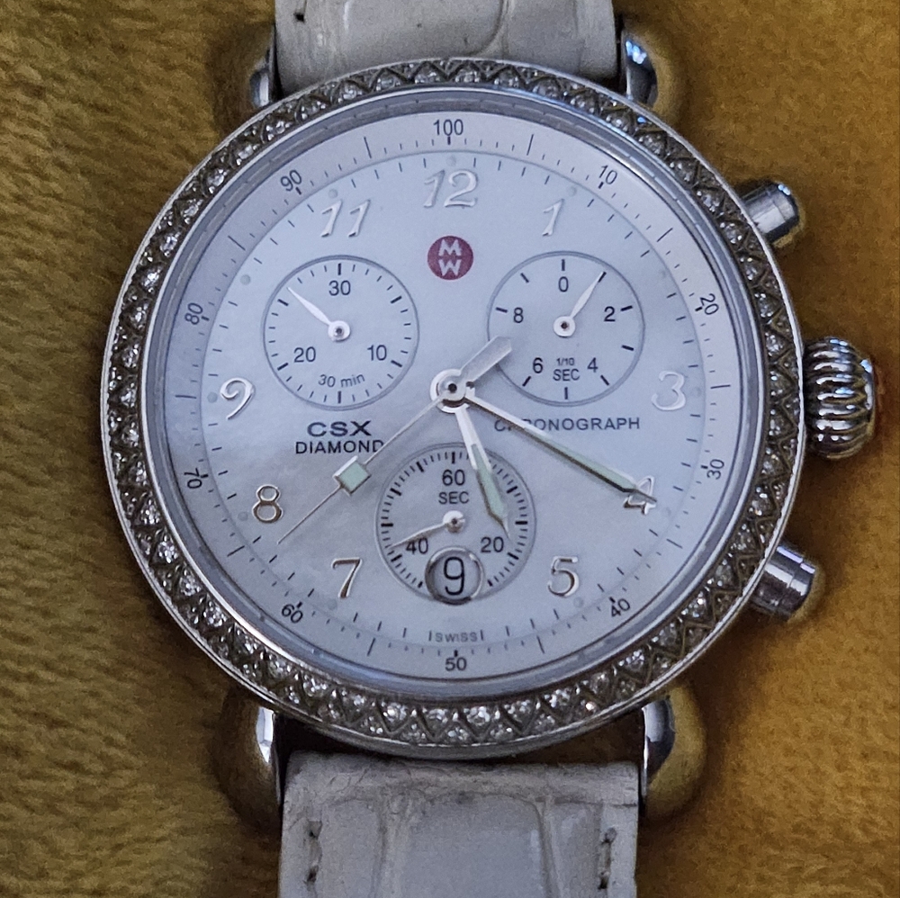 Michele Signature CSX-36 Sapphire Watch w/ White Alligator Band